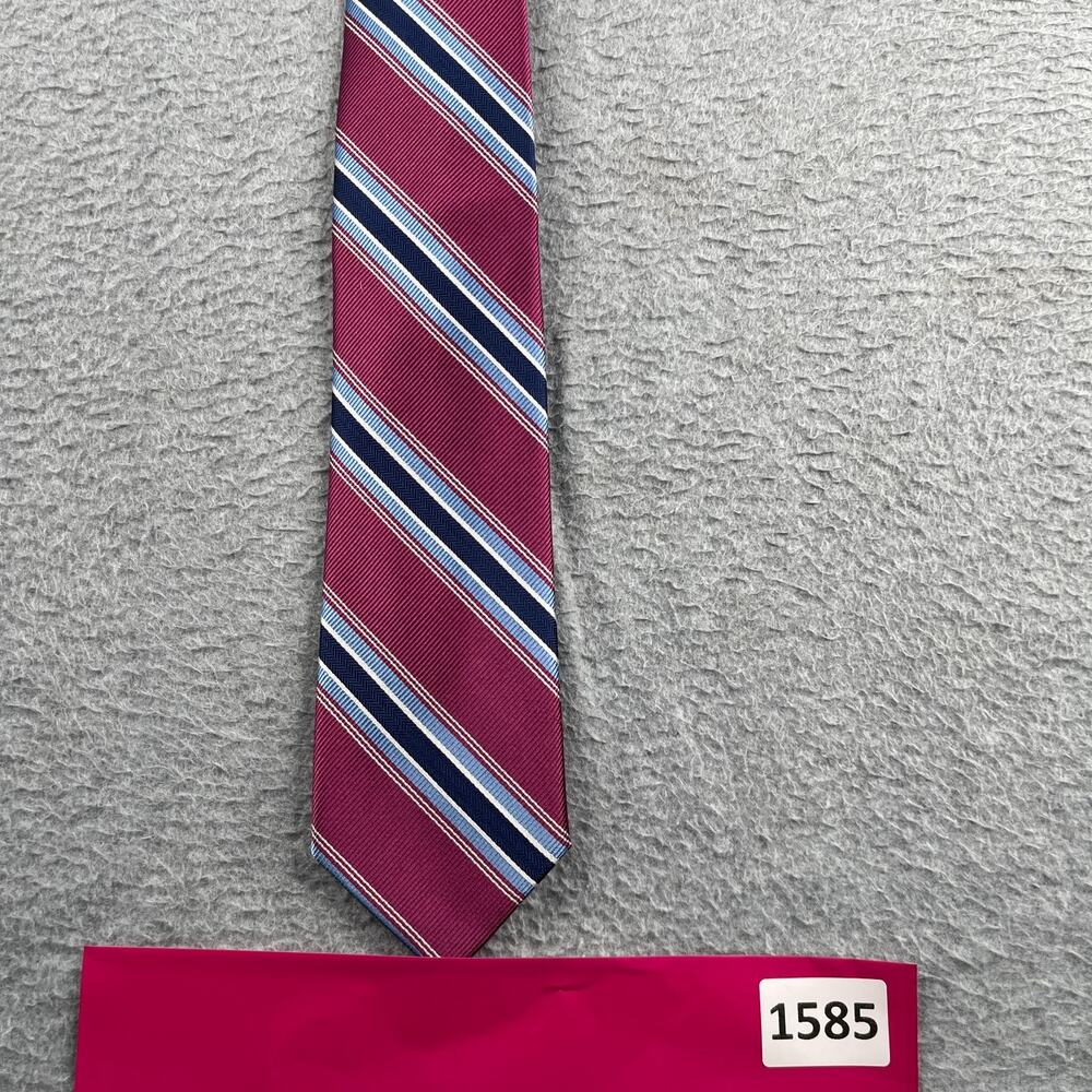 Jos A Bank Traveler Necktie Stain Resistant Silk Pink Blue Striped Tie